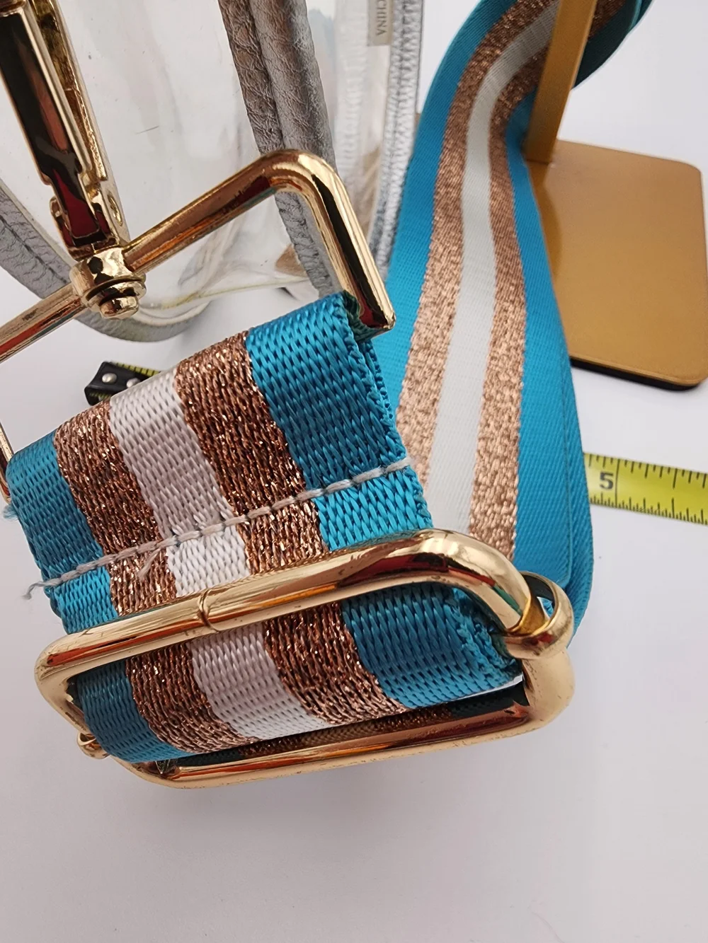 Generic No Name Clear Round Crossbody Bag with Teal Strap